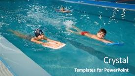 Presentation with swimming pool - Beautiful theme featuring children-swimming-group-workout backdrop and a teal colored foreground