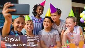  Presentation with children birthday - Presentation theme with children taking selfie during birthday background and a  colored foreground