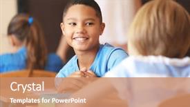  Presentation with african american adults in classroom - Audience pleasing presentation theme consisting of children talking - african american boy on lesson backdrop and a coral colored foreground