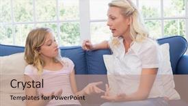  Presentation with children talking - Colorful PPT theme enhanced with children talking - angry mother scolding daughter while backdrop and a coral colored foreground
