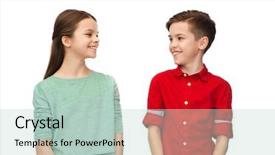  Presentation with people talking - Colorful slides enhanced with children talking - childhood fashion and people concept backdrop and a mint green colored foreground