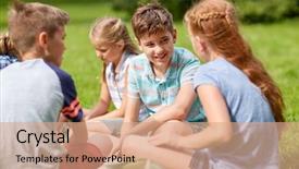  Presentation with happy kids - Theme with children talking - friendship childhood leisure and people background and a coral colored foreground