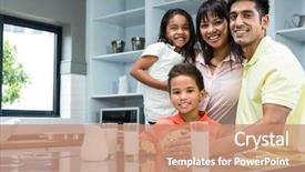  Presentation with children talking - Slide set featuring children talking - happy family in the kitchen background and a coral colored foreground