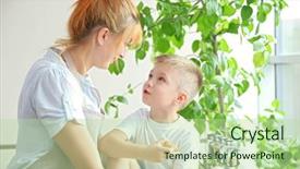  Presentation with kitchen - Colorful slides enhanced with children talking - mother and son in kitchen backdrop and a mint green colored foreground