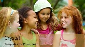 Presentation with children talking - Beautiful theme featuring children talking - portrait of happy girls chatting backdrop and a gold colored foreground