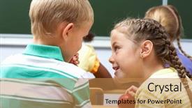  Presentation with children talking - Cool new slides with children talking - portrait of schoolchildren sitting backdrop and a coral colored foreground