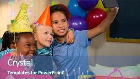  Presentation with children talking - PPT theme having children talking selfie through mobile background and a  colored foreground