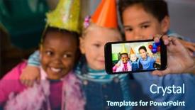  Presentation with children talking - Amazing slides having children talking selfie through smartphone backdrop and a  colored foreground