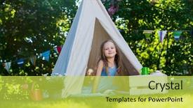  Presentation with summer party - Audience pleasing slide deck consisting of children tea party - adorable little girl having fun backdrop and a yellow colored foreground