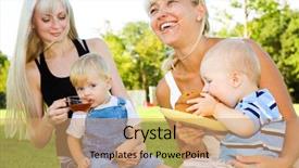  Presentation with mothers - Amazing PPT theme having children tea party - happy mothers and their babies backdrop and a coral colored foreground