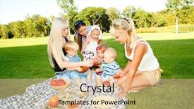  Presentation with mothers - Audience pleasing PPT theme consisting of children tea party - mothers and kids having picnic backdrop and a lemonade colored foreground
