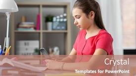  Presentation with teenage girl - Slide deck enhanced with children-technology-and-communication-concept background and a coral colored foreground