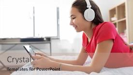  Presentation with computer music - Slide set having children-technology-and-communication-concept background and a coral colored foreground