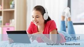  Presentation with computer music - Colorful PPT theme enhanced with children-technology-and-communication-concept backdrop and a light blue colored foreground