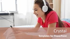  Presentation with computer music - Slide set having children-technology-and-communication-concept background and a coral colored foreground