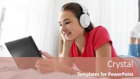  Presentation with computer music - Cool new presentation design with children-technology-and-communication-concept backdrop and a coral colored foreground