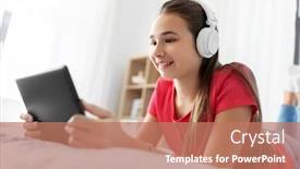  Presentation with computer music - Presentation design consisting of children-technology-and-communication-concept background and a coral colored foreground