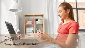  Presentation with teenage girl - Audience pleasing PPT theme consisting of children-technology-and-communication-concept backdrop and a coral colored foreground