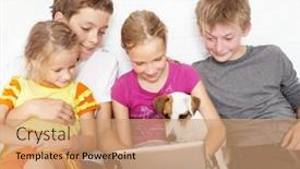  Presentation with technology - Presentation design featuring children-technology-and-home-concept background and a coral colored foreground