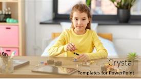  Presentation with children playing - Amazing slide deck having children-technology-and-science-concept backdrop and a coral colored foreground