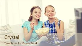  Presentation with television watching - Cool new presentation design with children television friends and friendship backdrop and a soft green colored foreground