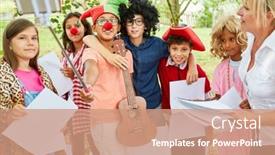  Presentation with carnival - PPT theme featuring children-theater-group background and a coral colored foreground