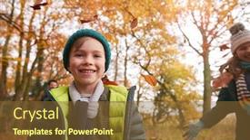  Presentation with woodland - PPT theme consisting of children-throwing-leaves-as-family background and a tawny brown colored foreground