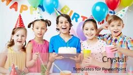  Presentation with birthday boy - PPT layouts having children together posing with birthday background and a coral colored foreground