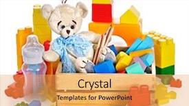  Presentation with children plush toy and dolls - Slide deck with children toys with teddy bear background and a yellow colored foreground
