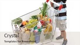  Presentation with shopping trolley - Slides featuring children trade - cute boy with shopping trolley background and a mint green colored foreground