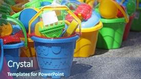  Presentation with trade - Colorful presentation theme enhanced with children trade - essential beach plastic tools backdrop and a  colored foreground