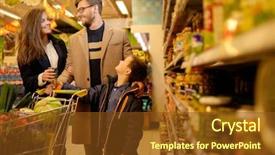  Presentation with grocery store - PPT layouts consisting of children trade - young family in a grocery background and a tawny brown colored foreground