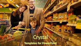  Presentation with trade - Theme enhanced with children trade - young family in a grocery background and a  colored foreground