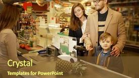  Presentation with trade - Amazing presentation design having children trade - young family in a grocery backdrop and a tawny brown colored foreground