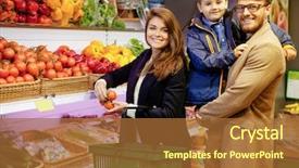  Presentation with grocery store - Colorful presentation enhanced with children trade - young family in a grocery backdrop and a red colored foreground
