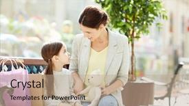  Presentation with children talking - Presentation design with children trade - young mother talking to cute background and a coral colored foreground