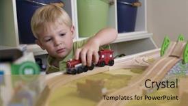  Presentation with young children playing - Beautiful presentation theme featuring children train - young blond boy playing series backdrop and a  colored foreground