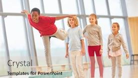  Presentation with physical education - Slide set with children-train-in-the-physical background and a lemonade colored foreground