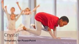  Presentation with children fitness - Beautiful slide deck featuring children-train-their-fitness backdrop and a soft green colored foreground