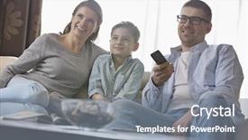  Presentation with adolescent and parents - Cool new presentation theme with children tv - boy watching tv with parents backdrop and a  colored foreground