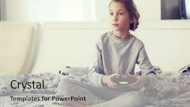  Presentation with video game - PPT layouts consisting of children tv - child playing video game background and a light gray colored foreground