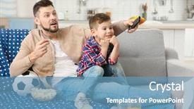  Presentation with football - Cool new slides with children tv - father and son watching football backdrop and a teal colored foreground
