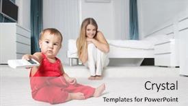  Presentation with young children - Amazing theme having children tv - young happy mother looking backdrop and a  colored foreground