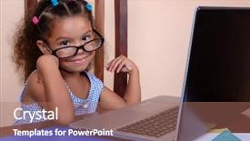  Presentation with glasses - Colorful PPT theme enhanced with children use internet - funny multiracial small girl wearing backdrop and a coral colored foreground