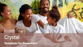  Presentation with family - PPT layouts featuring children use internet - happy young african american family background and a coral colored foreground