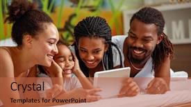  Presentation with tablets wood table tablet white - PPT layouts featuring children use internet - smiling family using tablet while background and a red colored foreground