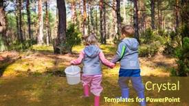  Presentation with walk - Beautiful presentation theme featuring children-walk-through-the-autumn backdrop and a tawny brown colored foreground