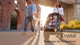  Presentation with walk - Audience pleasing PPT theme consisting of children walking away - young family with two daughters backdrop and a coral colored foreground