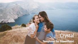  Presentation with mom - PPT theme having children walking outdoor cool weather background and a coral colored foreground