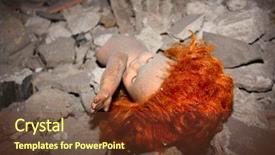  Presentation with old house - Amazing slide deck having children war - old redhead doll in ruined backdrop and a  colored foreground